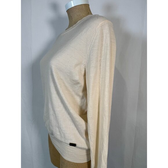 $395 Burberry London Beige Luxury Merino Wool Minimalist Sweater Pullover Sz L - Picture 4 of 16